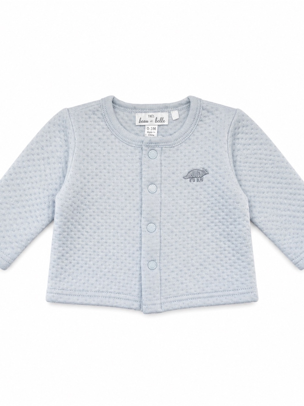 Très Beau et Belle Light Blue Quilted Snap-Front Baby Cardigan